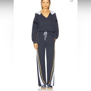 NWT Sundry Wide Leg Athlete Pants in navy with Yellow & White Side Stripes